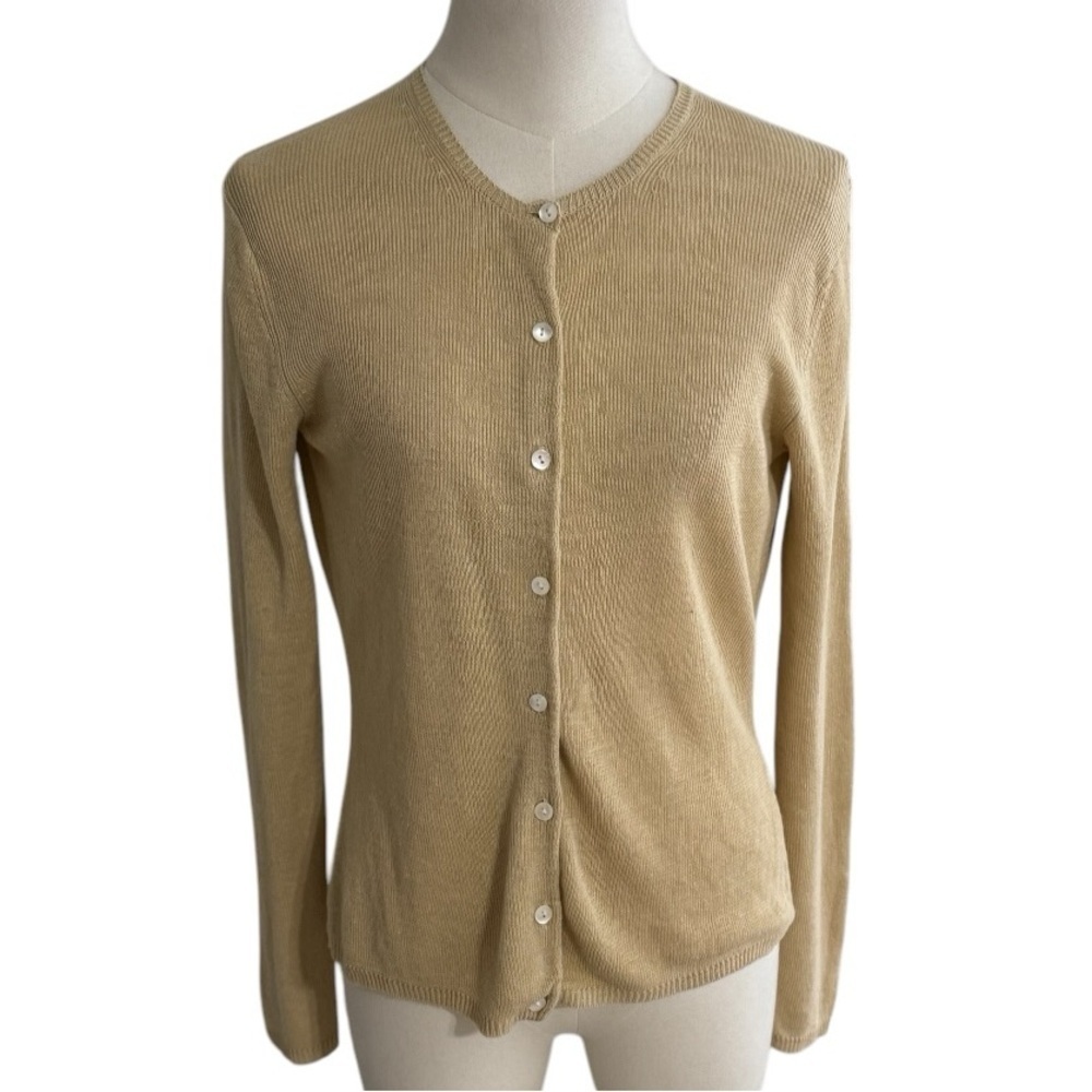 BROOKS BROTHERS Tan 100% Linen Cardigan Sweater Top Size XS S Vacation‎ Work